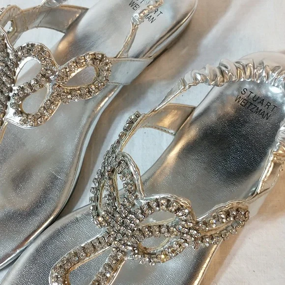 Stuart Weitzman Silver Crystal Sandals ladies size 4. Cruelty Free. VG Condition - Picture 2 of 9